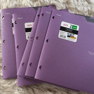 Mead Five Star Folder purple, 2 Pocket NEW stay put tabs